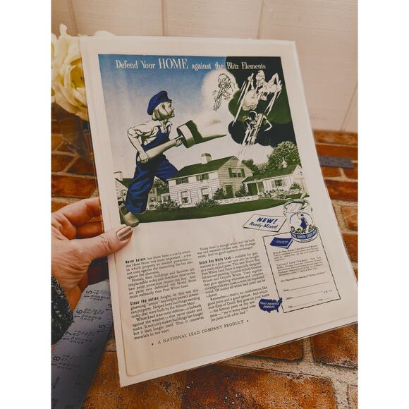 1942 Dutch Boy White Lead Paint Defend your HOME against Blitz Elements Print Ad - Picture 3 of 10